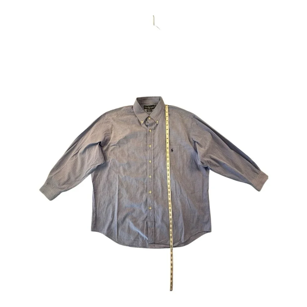Vintage‎ Ralph Lauren Yarmouth Blue Plaid Shirt Size 17-33 Made HK